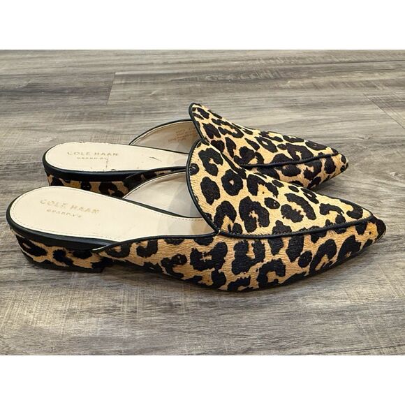 Cole Haan Piper Leopard Print Calf Hair Mules Size 8.5 - Picture 1 of 7